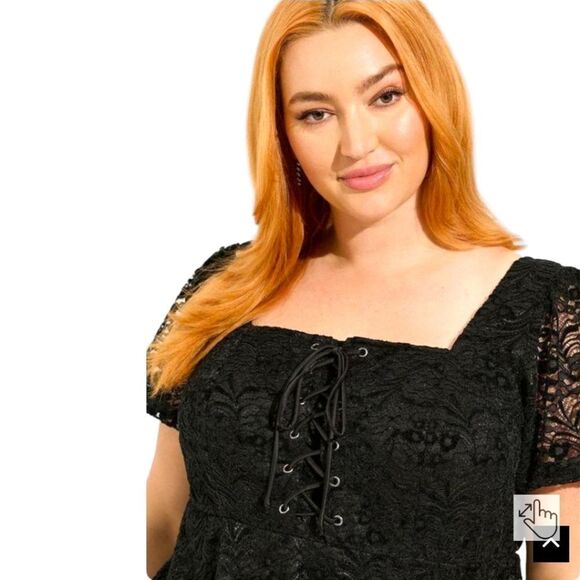 TORRID BLACK Babydoll Short Sleeve Chenille Lace SquareβNeck Blouse Plus Siz2X - Picture 5 of 16